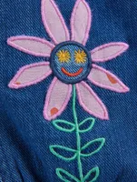 Smiling Flower Embroidery Jeans