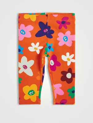 Stretch Cotton Leggings Smiley Flower Print