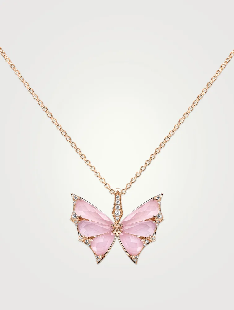 Small Fly By Night 18K Rose Gold Crystal Haze Pendant Necklace With Diamonds