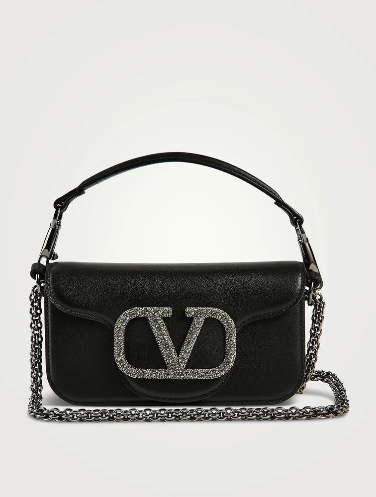 Valentino Small Vsling Shiny Calfskin Shoulder Bag With Crystal  Embellishments
