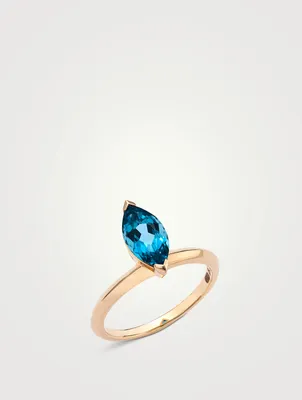 18K Gold Jitterbug Ring With Blue Topaz