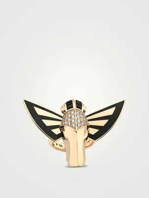 18K Gold Jitterbug Horse Fly Ring With Diamonds