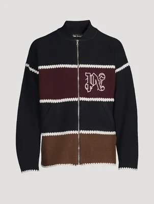 Monogram Striped Knit Bomber Jacket