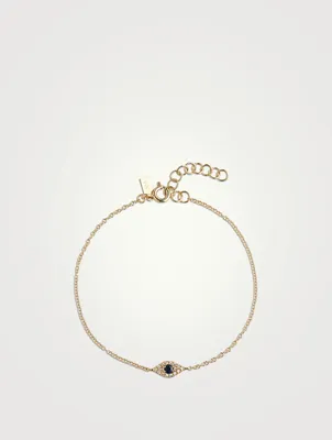 14K Gold Evil Eye Chain Bracelet With Diamonds And Sapphire