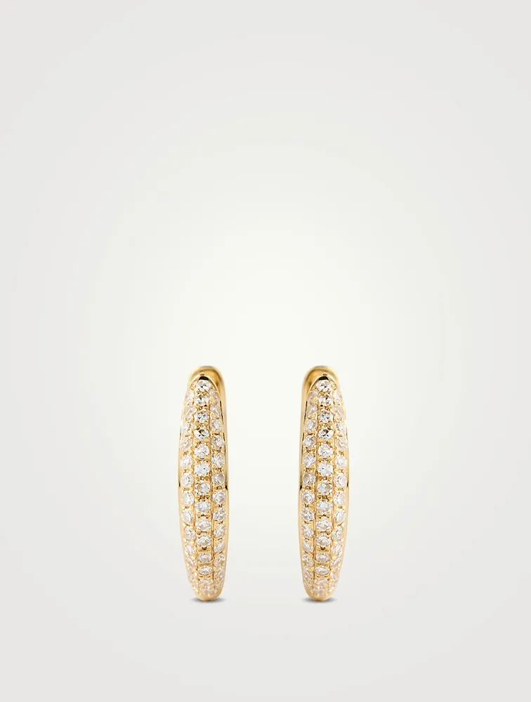 Mini 14K Gold Dome Huggie Hoop Earrings With Diamonds