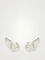 14K White Gold Flutter Stud Earrings With Diamonds