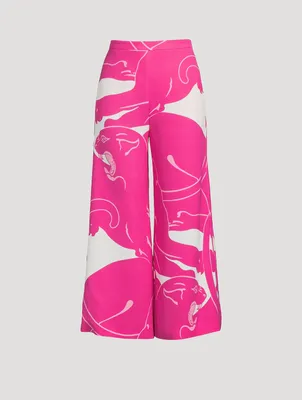 Wide-Leg Cady Trousers Panther Print