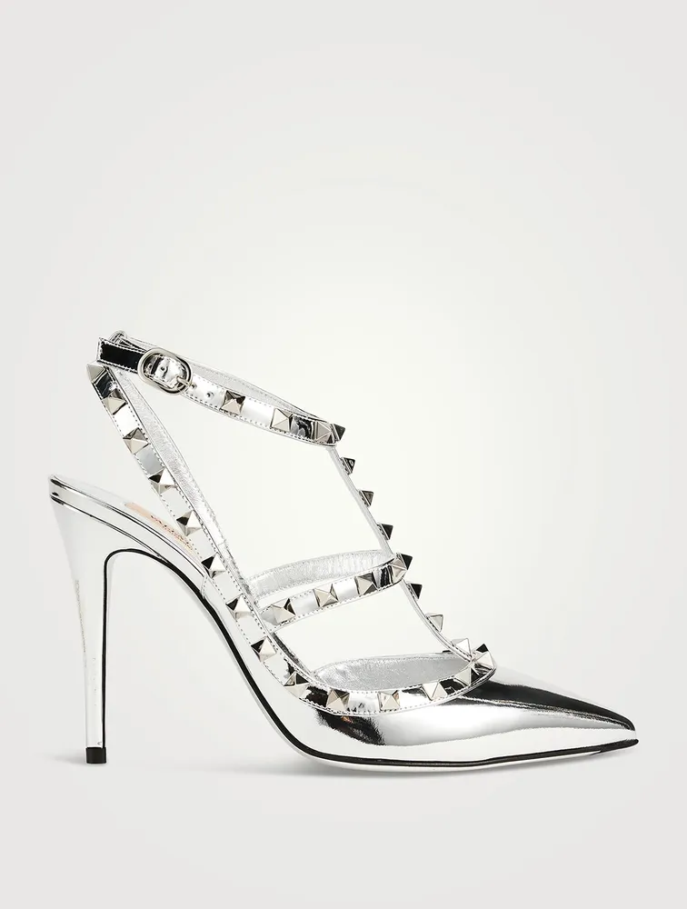 Rockstud Metallic Leather Ankle-Strap Pumps