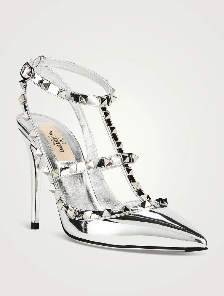 Rockstud Metallic Leather Ankle-Strap Pumps