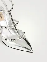 Rockstud Metallic Leather Ankle-Strap Pumps