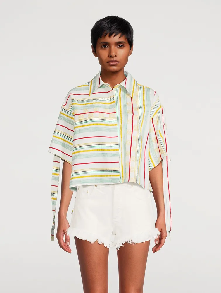 Loewe x Paula’s Ibiza Cotton Linen And Silk Cropped Shirt Striped Print