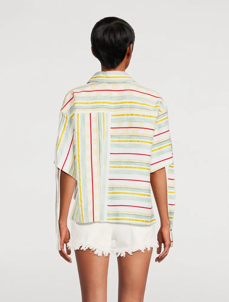 Loewe x Paula’s Ibiza Cotton Linen And Silk Cropped Shirt Striped Print