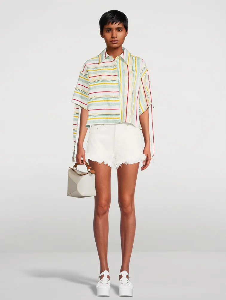 Loewe x Paula’s Ibiza Cotton Linen And Silk Cropped Shirt Striped Print