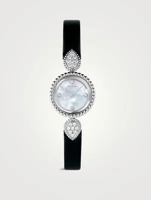 Serpent Boheme Leather Strap Watch With Mother-Of-Pearl And Diamonds