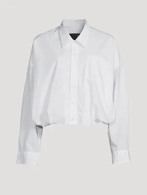 Cotton Poplin Shirt With Gathered Hem