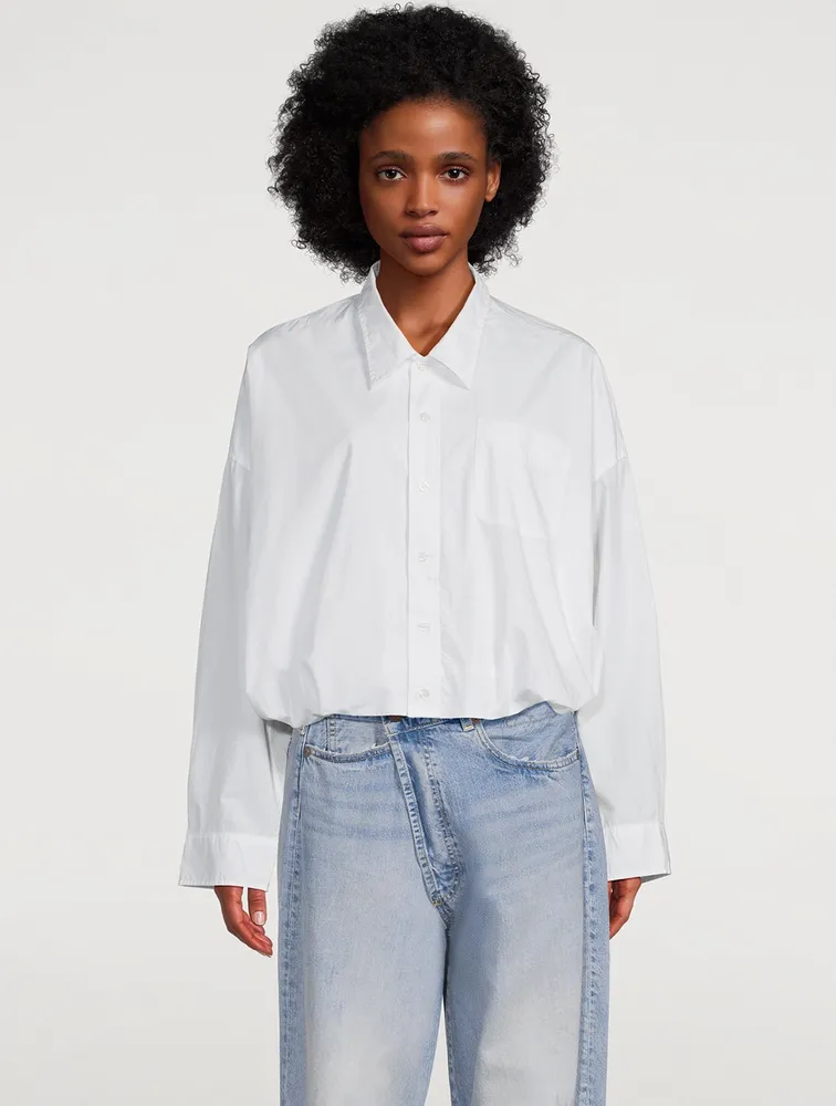 Cotton Poplin Shirt With Gathered Hem