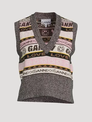 Wool-Blend Graphic V-Neck Sweater Vest