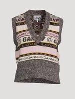 Wool-Blend Graphic V-Neck Sweater Vest
