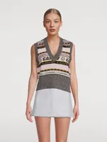 Wool-Blend Graphic V-Neck Sweater Vest
