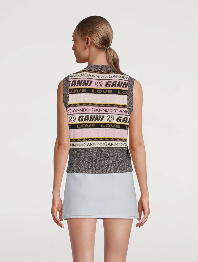 Wool-Blend Graphic V-Neck Sweater Vest