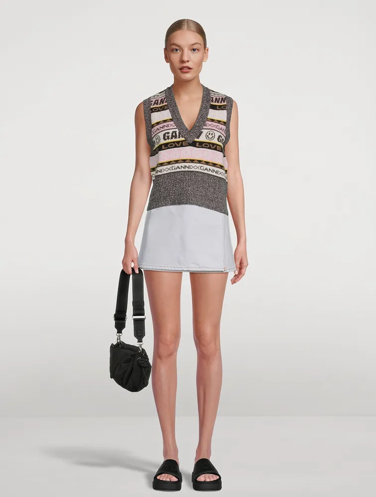 Wool-Blend Graphic V-Neck Sweater Vest