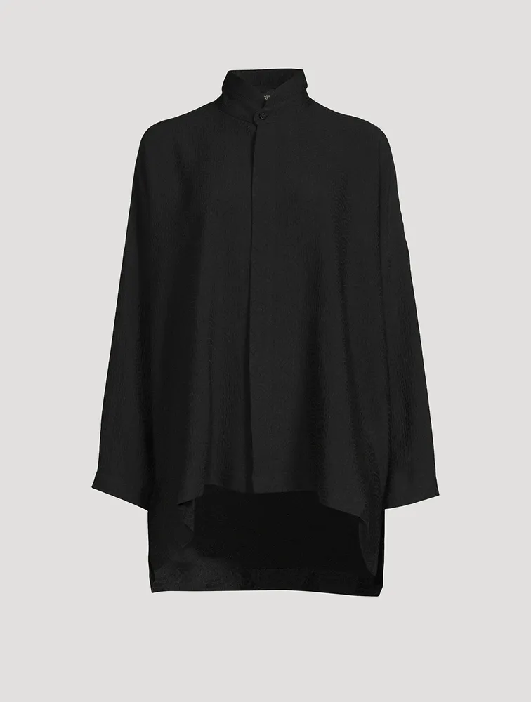 Double Stand Collar Silk Shirt