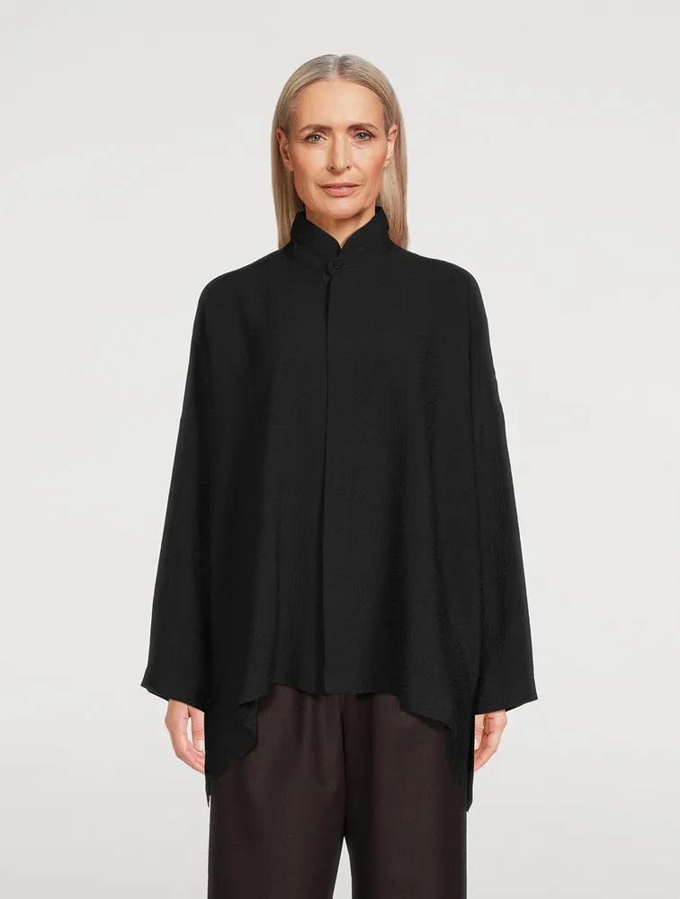 Double Stand Collar Silk Shirt