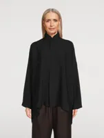 Double Stand Collar Silk Shirt