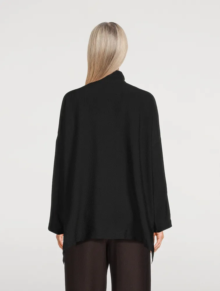 Double Stand Collar Silk Shirt