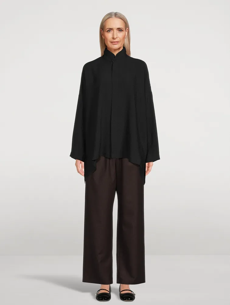 Double Stand Collar Silk Shirt