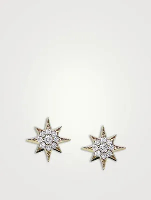 Aztec 14K Gold North Star Stud Earrings With Diamonds