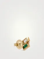 Cléo 14K Gold Deux Carré Stud Earrings With White Topaz And Emerald