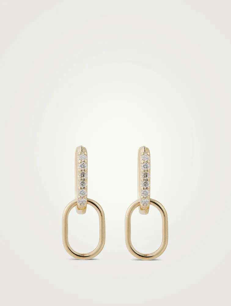 Classique 14K Gold Paper Clip Double Hoop Earrings With Pavé Diamonds