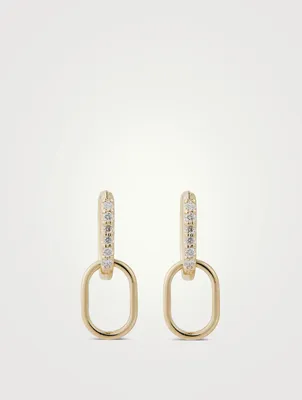 Classique 14K Gold Paper Clip Double Hoop Earrings With Pavé Diamonds