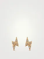 Mini Aztec 14K Gold Lightning Bolt Stud Earrings With Diamonds