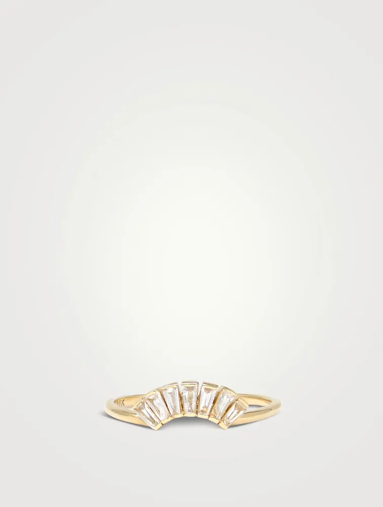 Cléo 14K Gold Deco Fan Ring With White Topaz