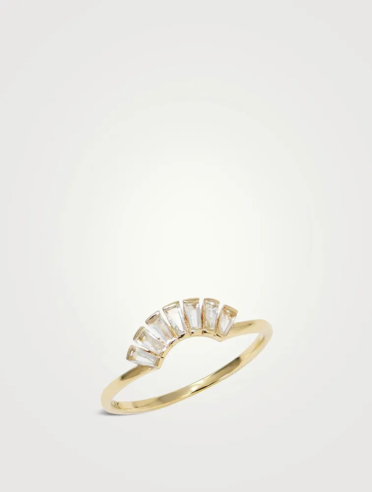 Cléo 14K Gold Deco Fan Ring With White Topaz