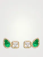 Mélia 14K Gold Toi Et Moi Cushion Stud Earrings With Emerald