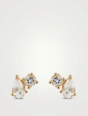 Mel Soldera 14K Gold Jumelle Stud Earrings With White Topaz