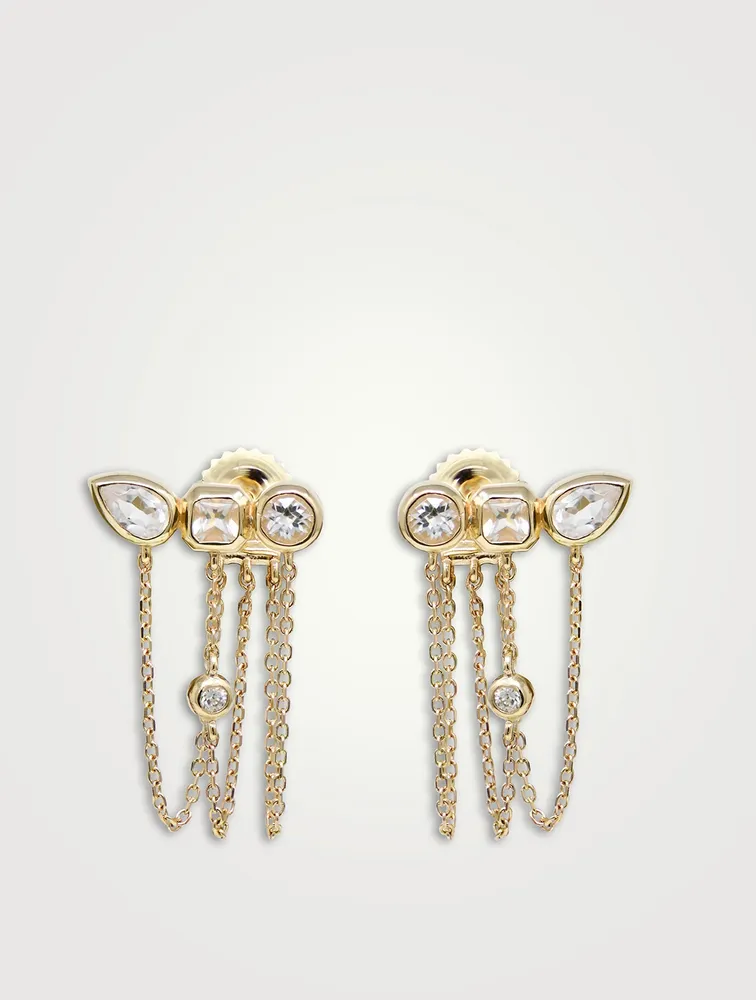 Cléo 14K Jaeda Triple Chain Earrings With White Topaz