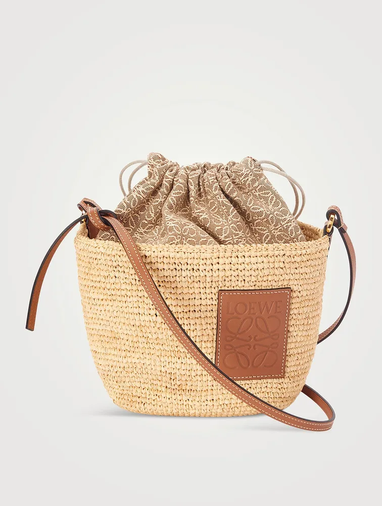 Anagram Jacquard Canvas Raffia Bucket Bag