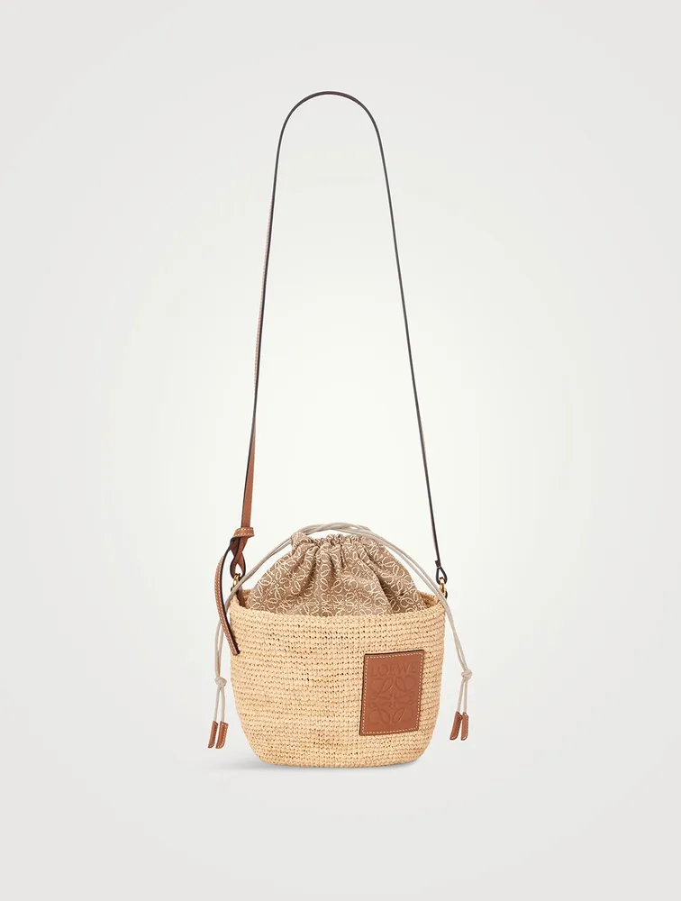 Anagram Jacquard Canvas Raffia Bucket Bag