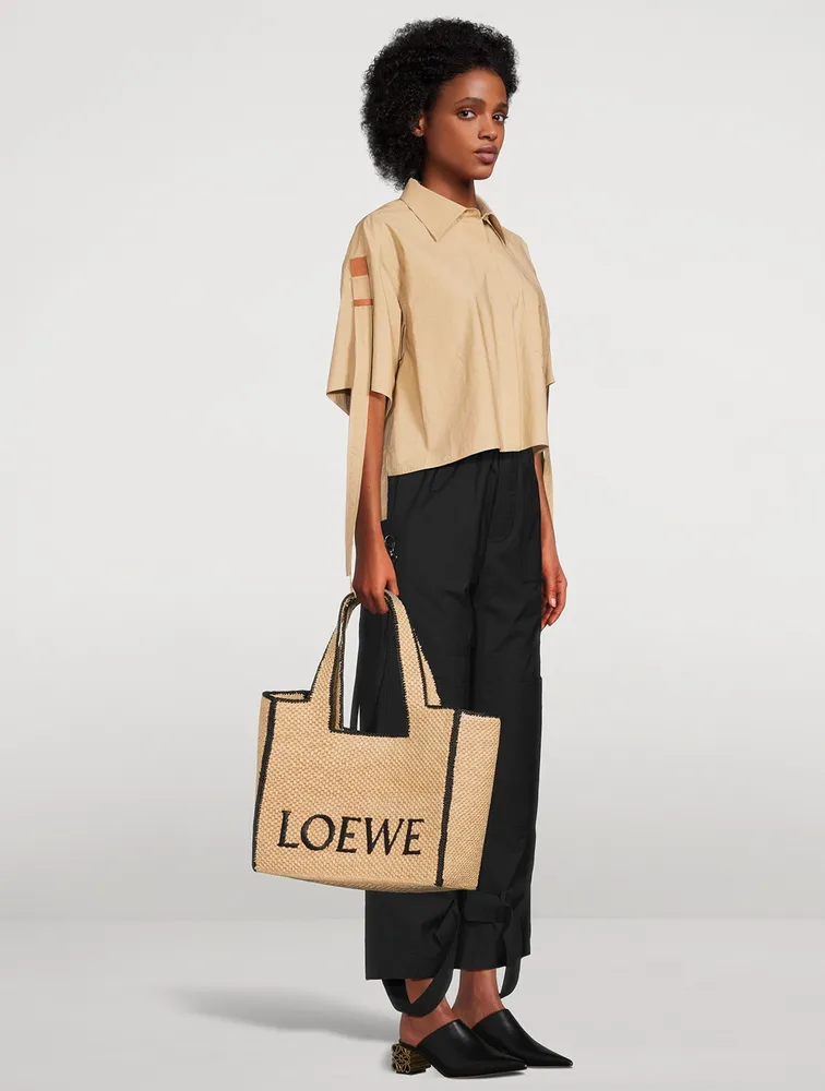 Shop LOEWE LOEWE x Paula's Ibiza Raffia & Leather Bucket Bag