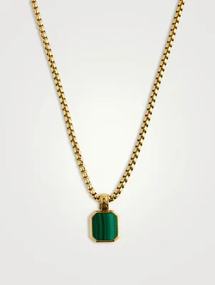 Gold Plated Necklace With Square Malachite Pendant