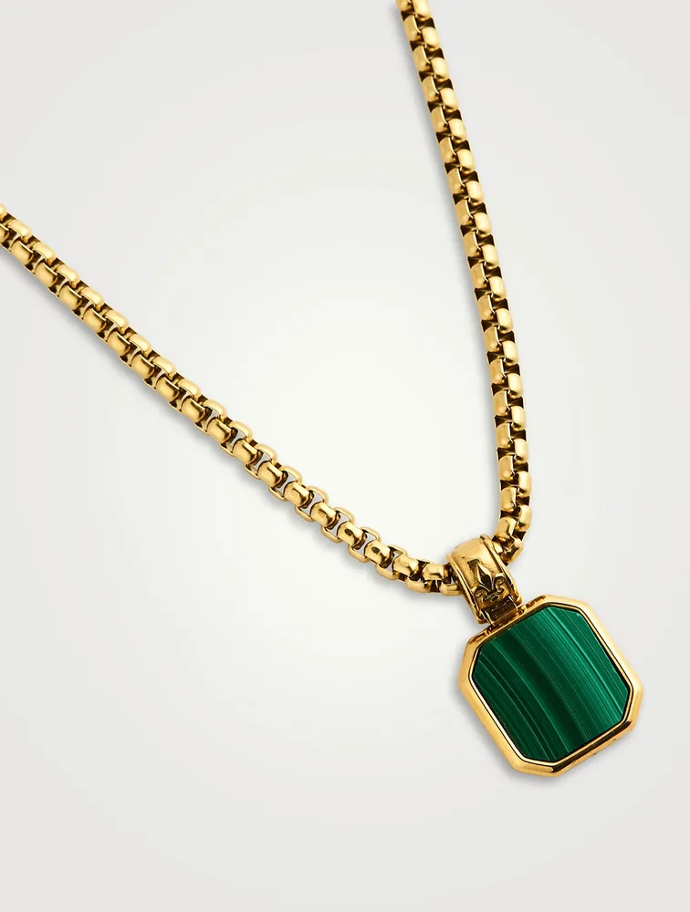 Gold Plated Necklace With Square Malachite Pendant