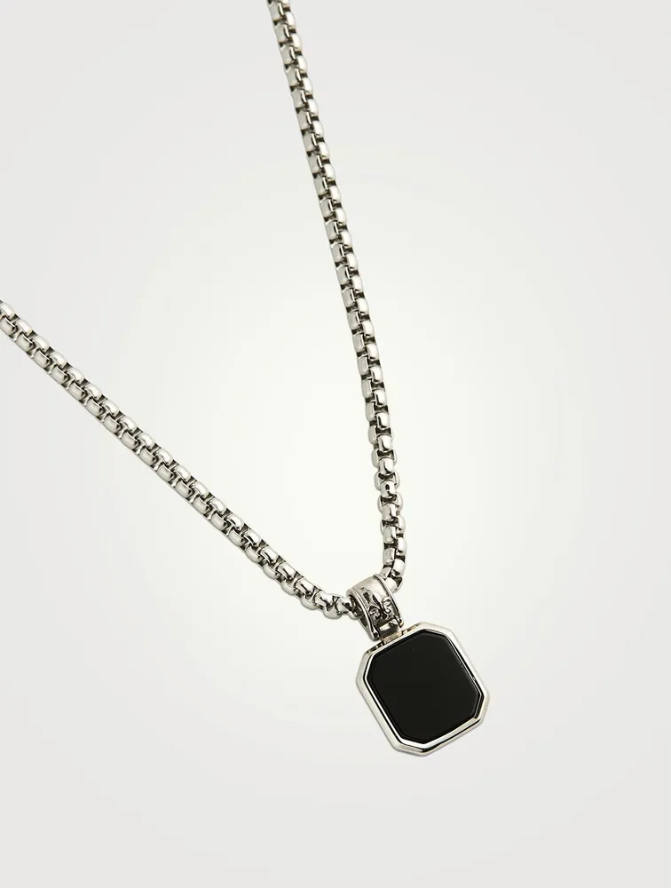 Stainless Steel Necklace With Square Matte Onyx Pendant