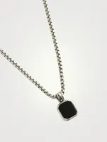 Stainless Steel Necklace With Square Matte Onyx Pendant