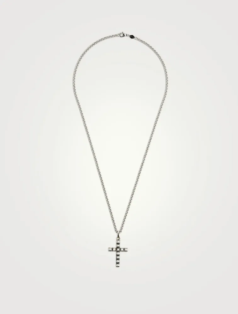 Silver Pearl Cross Pendant Necklace