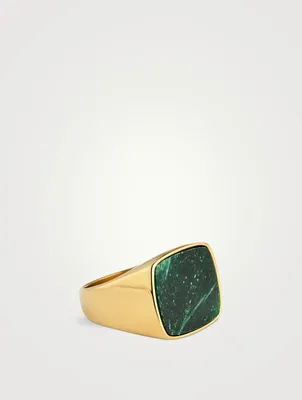 Gold Plated Signet Ring With Green Jade