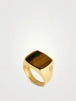 Gold Plated Signet Ring With Brown Tiger Eye